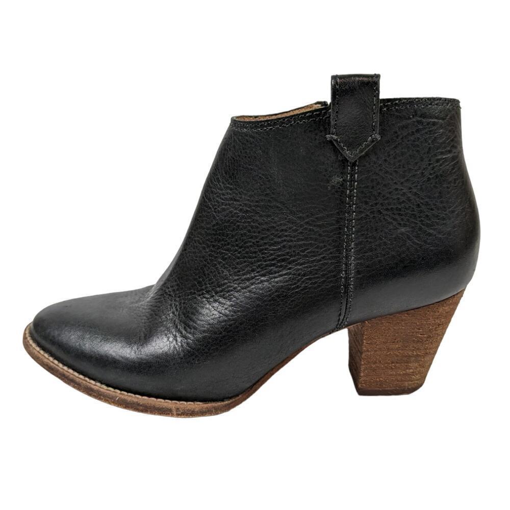 Madewell Billie Boots 6.5 Black Leather Chunky Heel Ankle Height Zip Up Booties